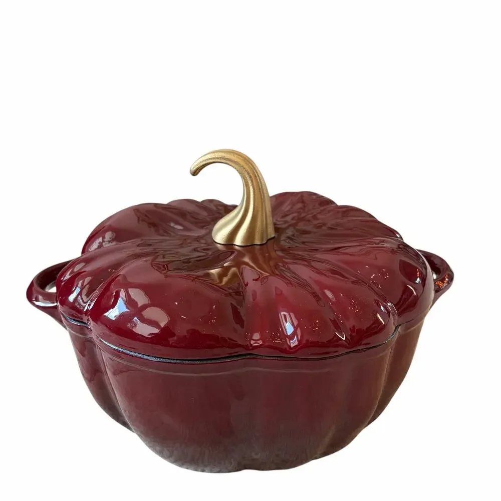 Smith & Clark Ironworks Pumpkin Dutch Oven 4qt Cast Iron Dark Red Enamel NEW